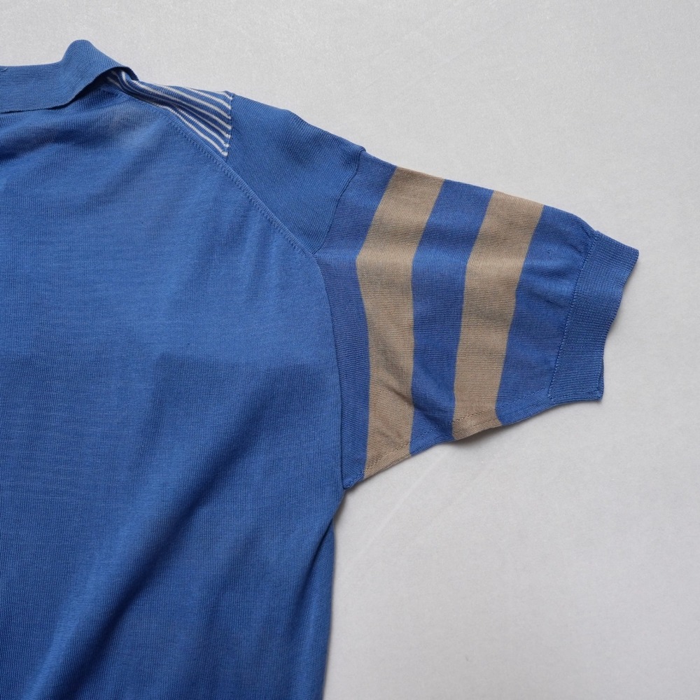 Vintage Modigliani Knit Polo Shirt Mens 48 Blue Striped Made in Italy 90s Retro - Picture 13 of 16